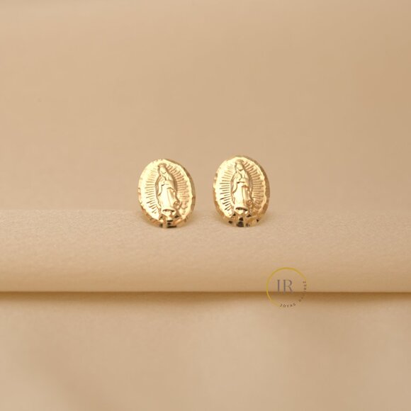 Joyas Ramirez Jewelry - 14K Solid Gold Our Lady of Guadalupe Stud Earrings • Catholic Gift for Her